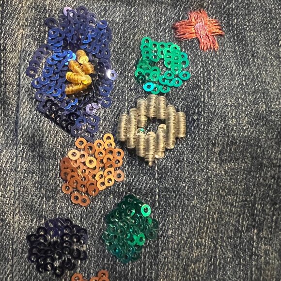 Pilcro & the Letterpress Slim Straight 32 jeans Sequins Embroidery Boho Distress - Picture 12 of 13